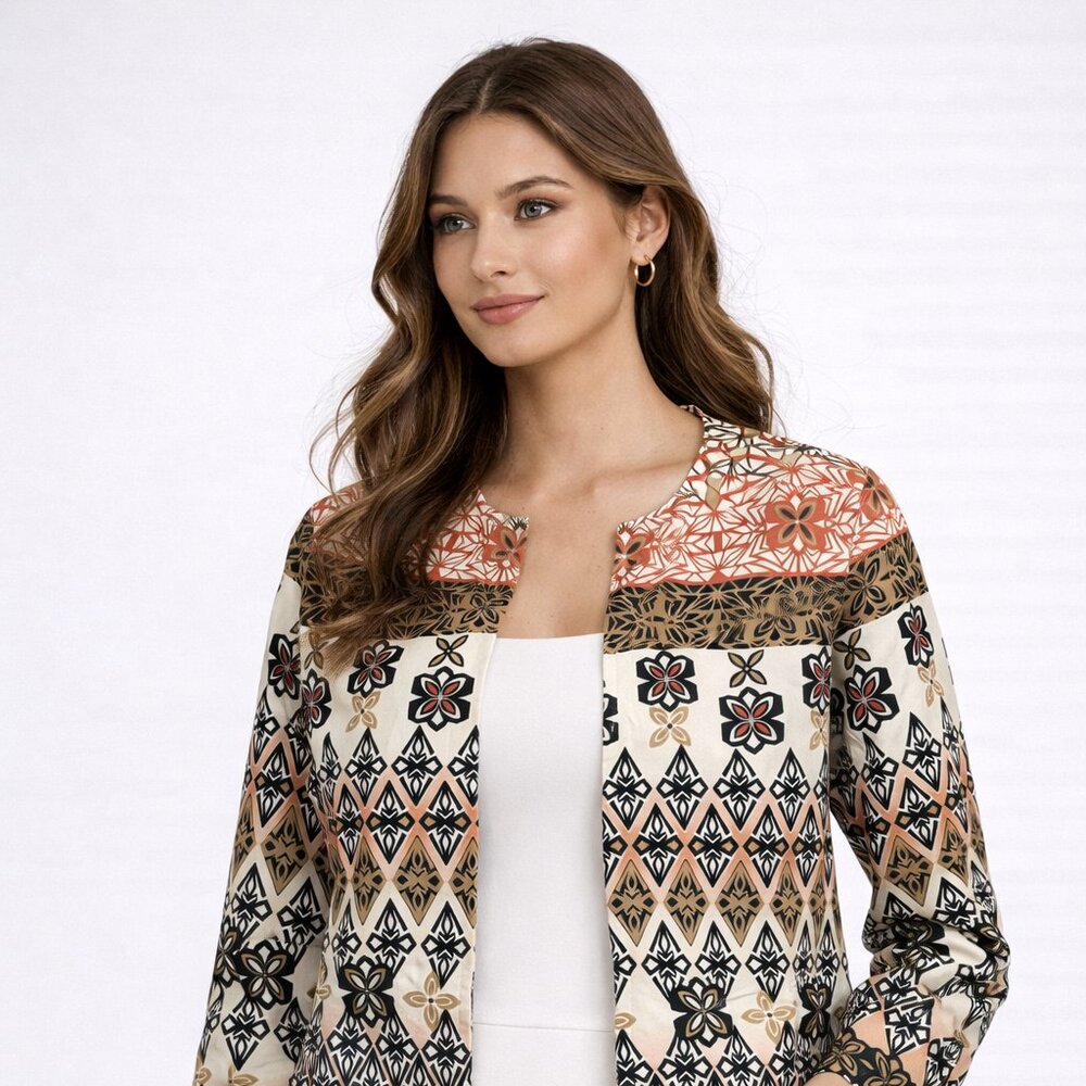 Positive Attitude Geometric Floral Print Jacket Women's L Lightweight Cotton